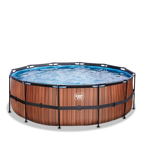 EXIT Wood opzetzwembad met filterpomp bruin Ø427x122cm