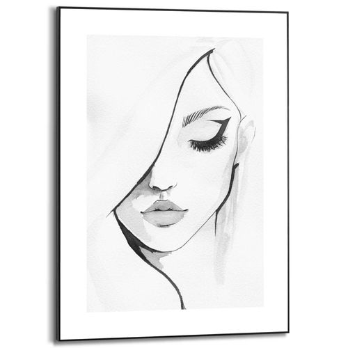 Praxis Decoratief paneel zwart-wit vrouwelijk gezicht illustratie 50x70cm MDF