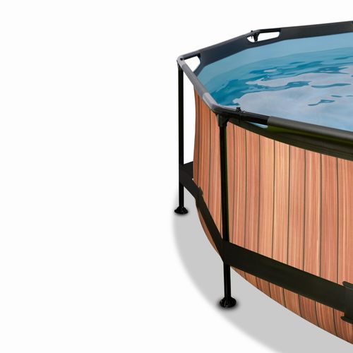 EXIT Wood zwembad ø360x76cm met filterpomp bruin