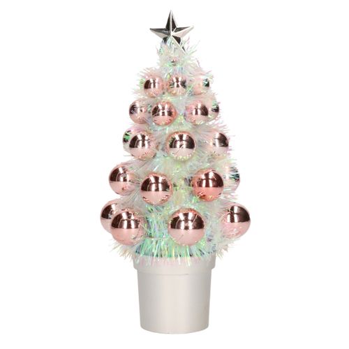 Kunst Kerstboom - Mini - Licht Blauw/zalm Glitter - 15 Cm