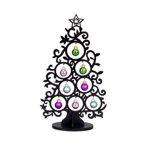 Iko - Vensterbank Kerstboom - Hout - 30,5 Cm - Met Kerstballen