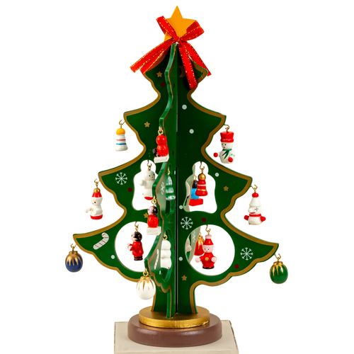 Iko - Houten Kerstboom - Klein - Met Hangers 25 Cm -kinderen