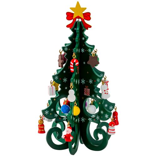 Iko - Houten Kerstboom - Mini - Met Hangers 19 Cm -kinderen
